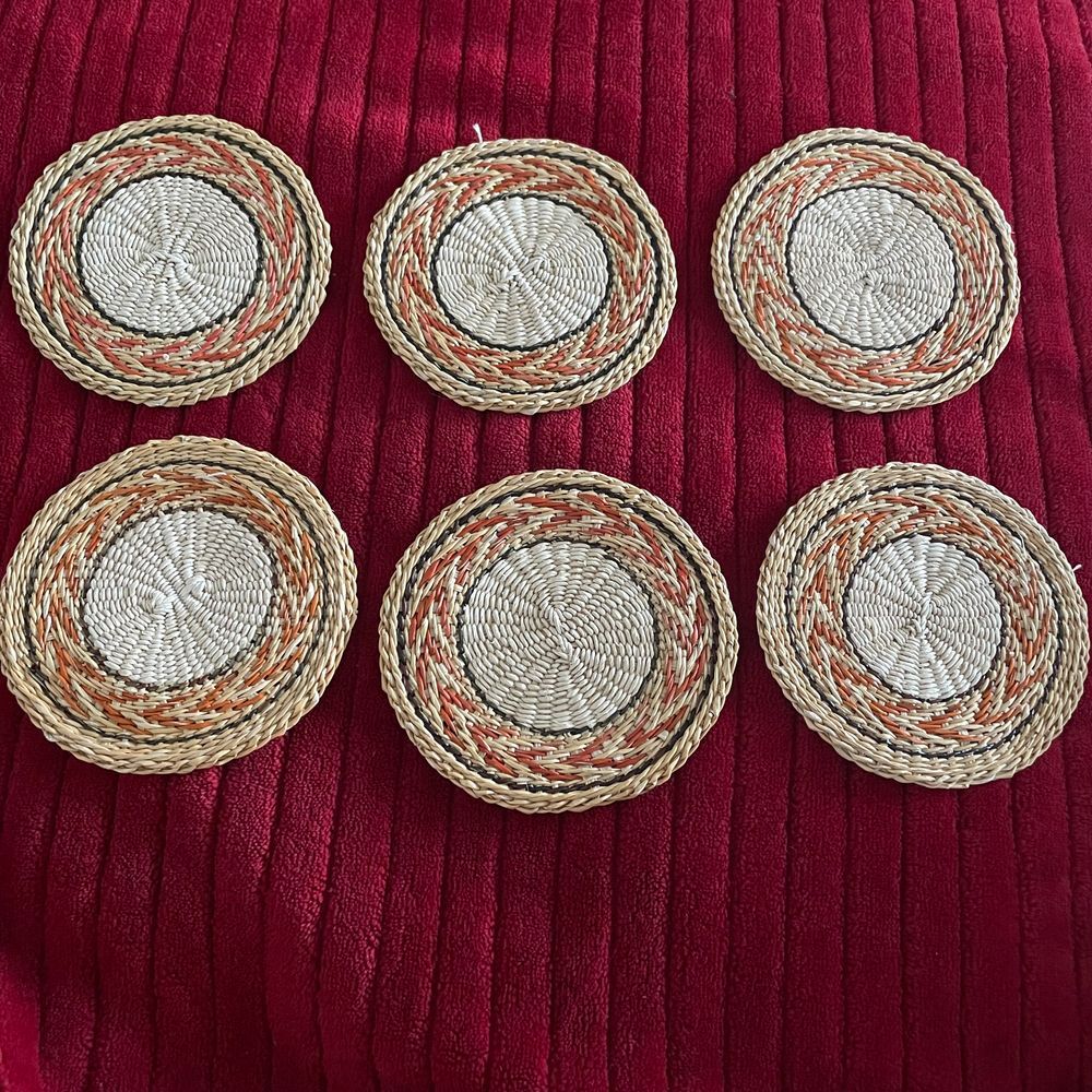 Straw drink Coaster Set‎ 6 Vintage 70s Woven Boho Retro Bohemian Home Coffee